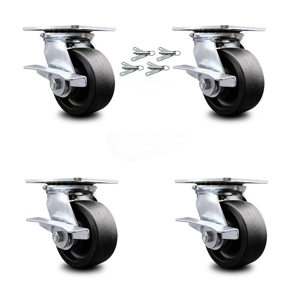 Service Caster 5 Inch Glass Filled Nylon Caster Set with Roller Bearing and Brakes/Swivel Locks SCC-35S520-GFNR-SLB-BSL-4 - main